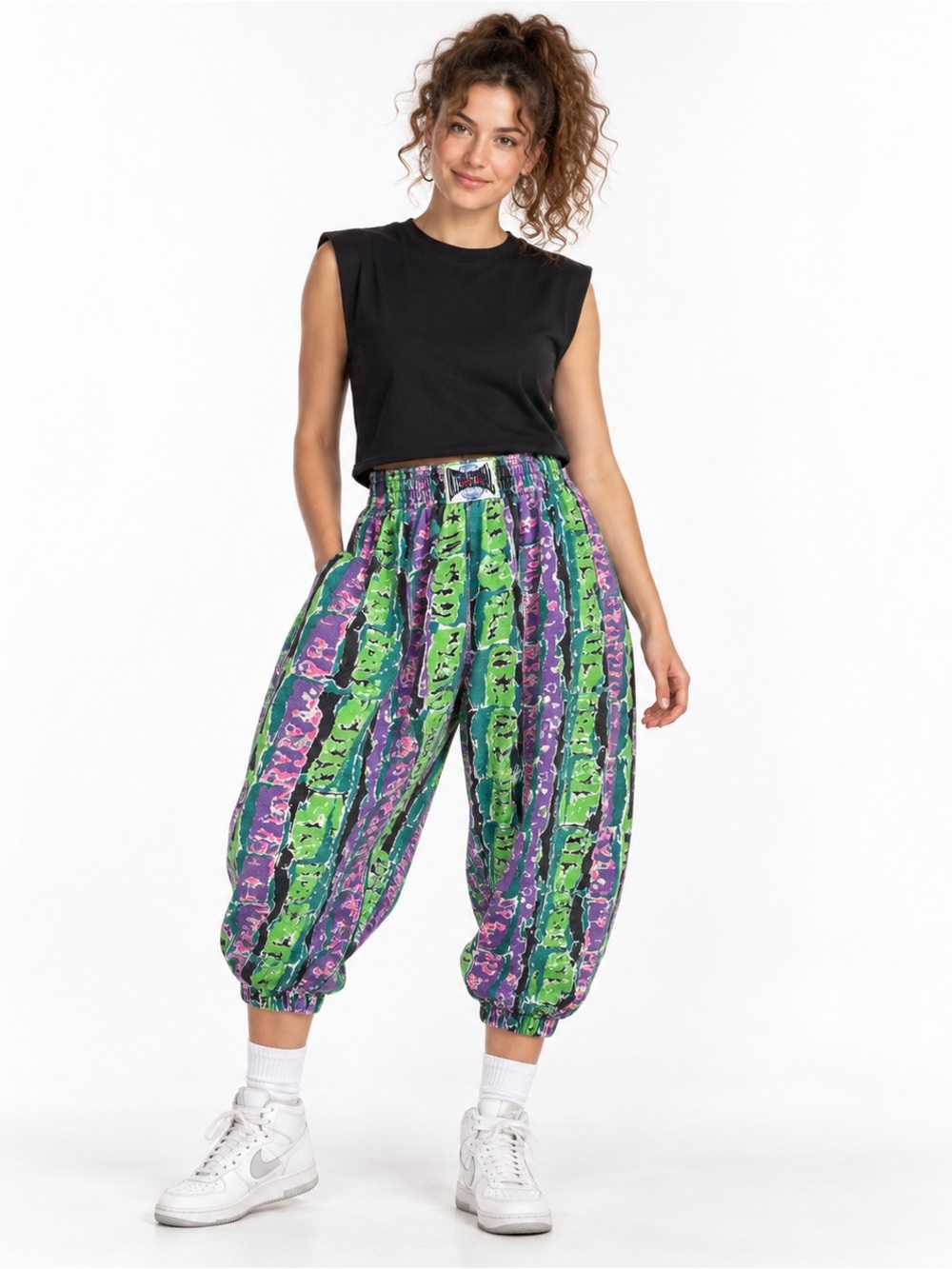 80s International Muscle Neon Baggies Cropped Hammer Pants Unisex Waist small